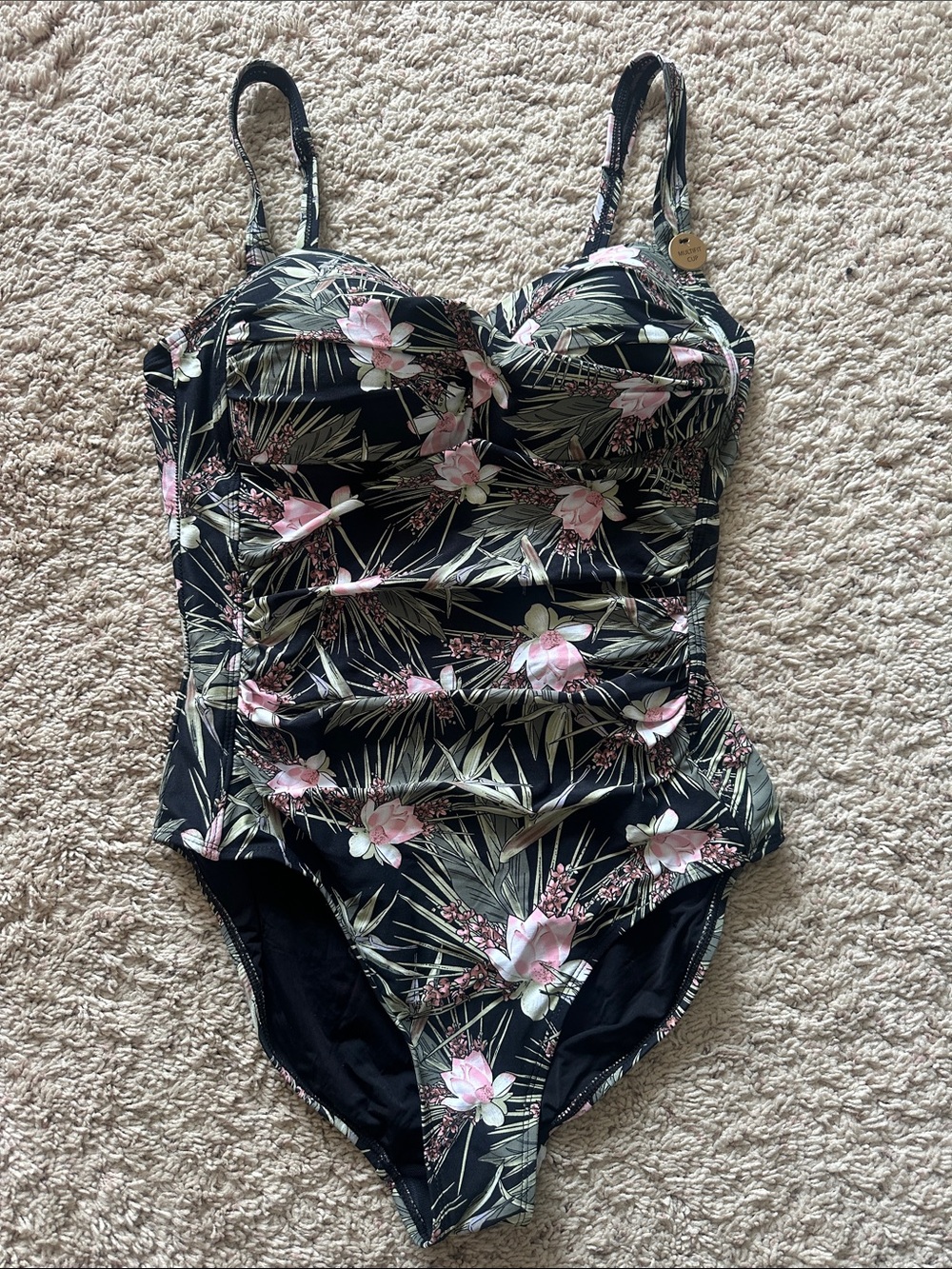 NipTuck Swim Black Floral One-Piece Swimsuit Sz 10 NWT